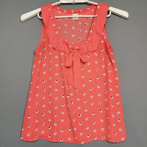 Disney Lauren Conrad Tank Top Womens Small Heart Print Bow Collar Blouse Cute